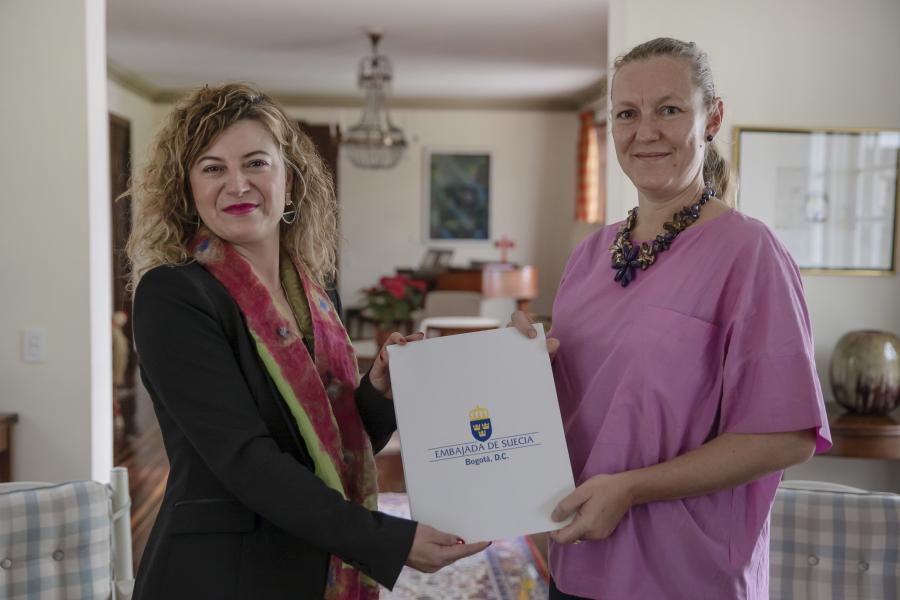 ibiana Aído Almagro, Representante País de ONU Mujeres Colombia, y la señora Embajadora de Suecia en Colombia, Helena Storm